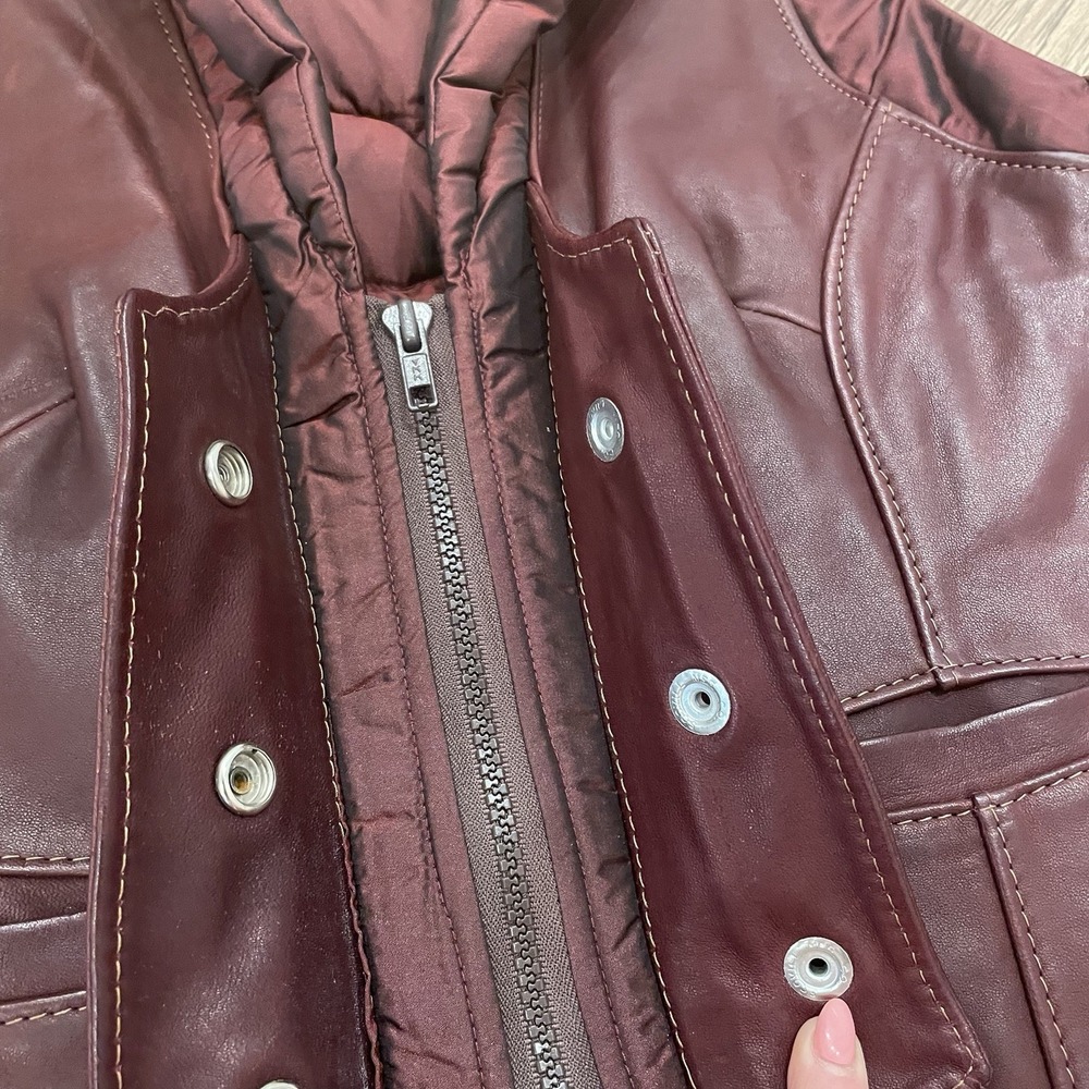 Vintage Western Leather Maroon Puffer Vest Women's XS Cowboy Ranch Boho 70's 80s - Picture 13 of 13